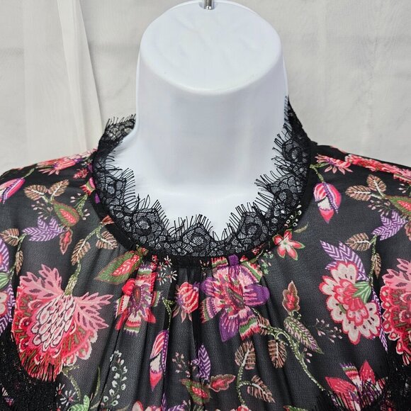 Loft Dress Black Pink Floral Boho Whimsigoth Midi Cottagecore 14 - Picture 3 of 15